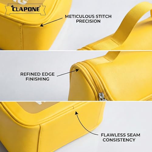 Image of Cosmetic Bag for Women, PU Leather Makeup Pouch, Large Capacity Travel Makeup Organizer with Divider & Handle, Waterproof Portable Vanity Storage Bag for Toiletries (Washing Bag-Yellow)