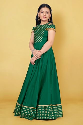 Image of Fashion Dream Girls Silk Blend Floral Printed Dress|Fancy Western Party Gown|Kids Ethnic Dress