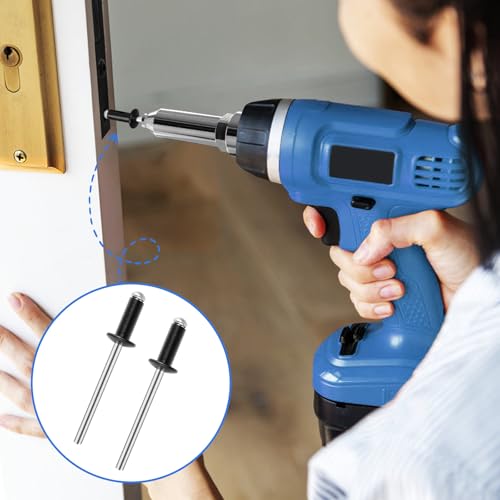 Kayqbonke 200 Stück Blindnieten Alu Nieten Popnieten, 4 x 10 mm Blindnieten, Großkopf Schwarz Lackiert Pop Nieten, Blindnieten Set für Gebäude, Schiffe, Autos und Möbel