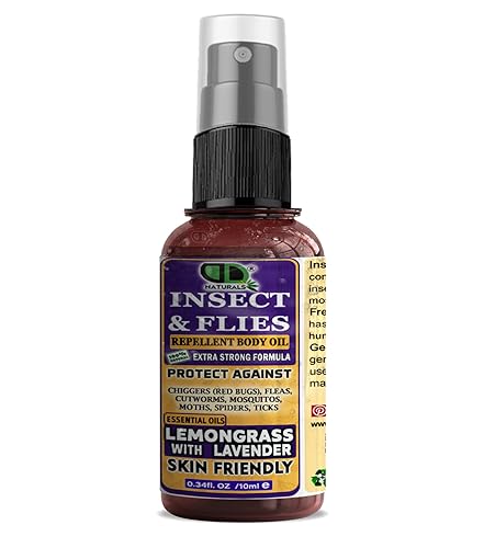 DD Teck Insect Repellent with Lemongrass & Lavender Essential Oil Repellent Against Chiggers (Red Bugs), Fleas, Cutworms, Mosquitos, Moths, Spiders and Ticks for Body Oil Deet Free (10ml Spray)