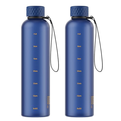 Sursip Slim Water Bottle 32 oz, Leakproof with Time Marker and Strap