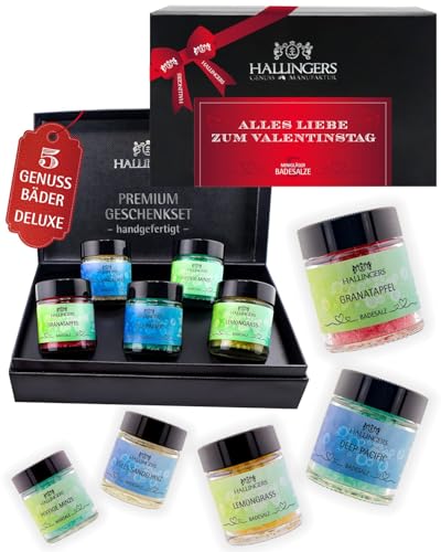 Hallingers Frohe Weihnachten - Set di 5 sali da bagno natalizi con sali del Mar Morto come regalo di vino (set) – Calendario dell'Avvento