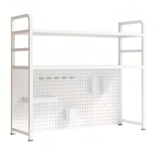 JAOGAUS Étagère de Bureau, Organiseur de Bureau avec Panneau Perforé, Etagères Extensibles à Deux Niveaux avec Repose-Pieds pour Chambre à Coucher