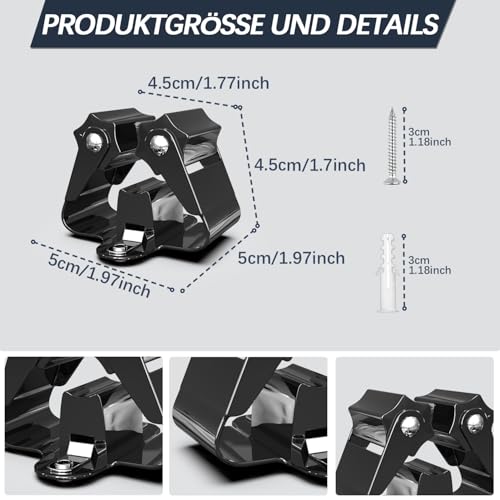 3-H 4 Stück Gerätehalter Set 0,7mm Besenhalterung Wand Besenhalter Stahl Gartengerätehalter Wandhalterung für Besen Gartengeräte Wandhalter Werkzeughalter, Badzimmer Haus Garten Garage, Schwarz
