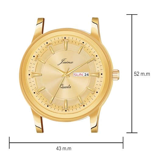 Image of jainx Premium Golden Chain Day and Date Feature Analog Wrist Watch for Men (Golden /White /Black Color Dial)
