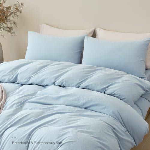 Image of JELLYMONI Twin Size Duvet Cover 100% Cotton Linen Texture Breathable Set | Pure Cotton, Zipper Closure, with natural wrinkles, Breathable&Soft, fade-resistant, 1 Duvet Cover & 1 Pillowcase