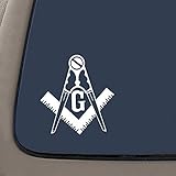 NI304 Masonic Square and Compass Car Window Wall Laptop White Decal Sticker | Premium White Vinyl Decal | 5.5-Inches By 5-Inches