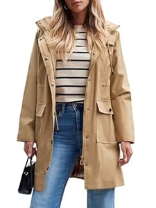 SaphiRose PONCHO Veste de Pluie Longue pour Femme Manteau à Capuche Coupe-Vent Imperméable d'Extérieur Kaki L