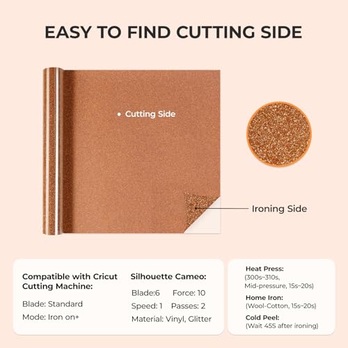 Image of HTVRONT Brown Glitter Heat Transfer Vinyl Rolls - 10 inch x 8ft Bronze Iron-On Vinyl for T-Shirts, Glitter HTV Vinyl for All Cutter Machine - Easy to Cut & Weed for Heat Vinyl Design