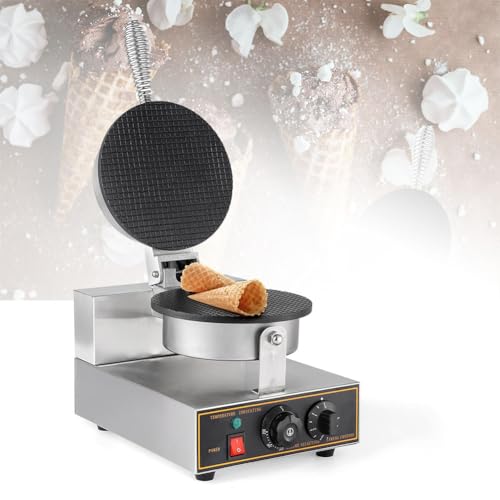 Máquina para Hacer Conos de Helado Comercial de 1200 W, máquina para Hacer Conos de Helado con Bandeja para Hornear con Revestimiento Antiadherente, calefacción de Doble Cara con Temperatura