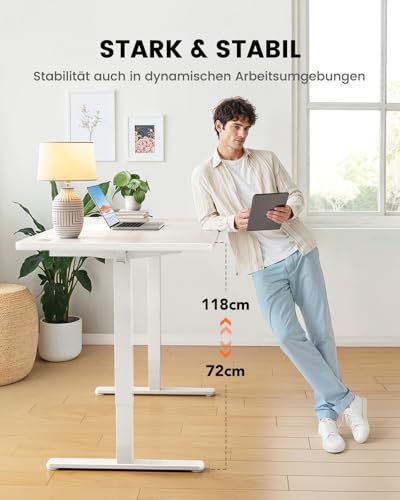 ErGear In hoogte verstelbaar bureau, 120 x 80 cm, 100 kg draagkracht, elektrisch bureau met geavanceerde borstelloze motor, stille functie, robuust metalen frame, vierkant tafelblad - Afbeelding 4