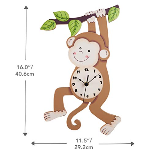 Fantasy Fields Kids Sunny Safari Nursery Clock, Decorative Silent Non-Ticking Kids Wall Clock For Classrooms, Kids Bedrooms, & Playrooms, Monkey Wall Decor, Brown #TOP6