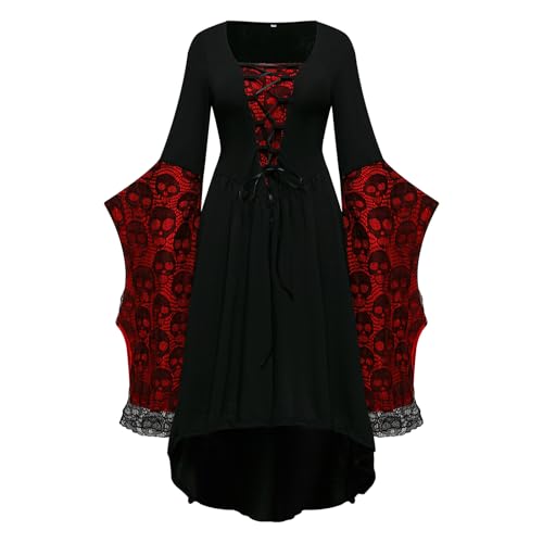 NFAOEGJ Damen Mittelalter Kleid mit Trompetenärmel,Traditionelles irisches Kleid für Damen Renaissance Cosplay Kostüm Karneval Party Halloween...