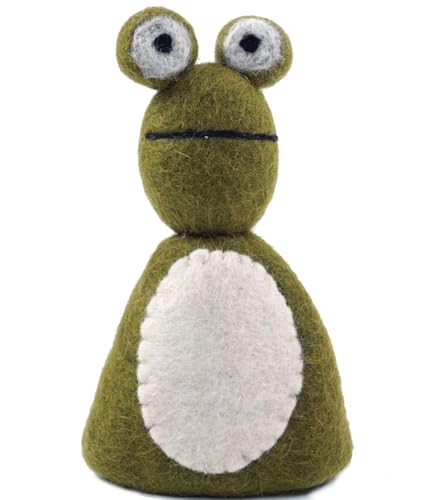 GURU SHOP Filz Eierwärmer, Handgemachte Filzdekoration aus Nepal, Filztier - Frosch Fancy, Wolle, 15x8x8 cm