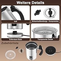 OZAVO Elektrischer Milchaufschäumer 500W, 240 ml, Edelstahl – Ansicht 3