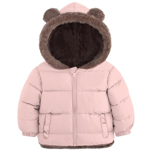 Kids4ever - Kids4ever Baby Girls Winter Jacket Toddler Coat 1-2 Years Warm Fleece Liner Bear Ear Hooded Jackets Zipper Outerwear with Pockets Pink