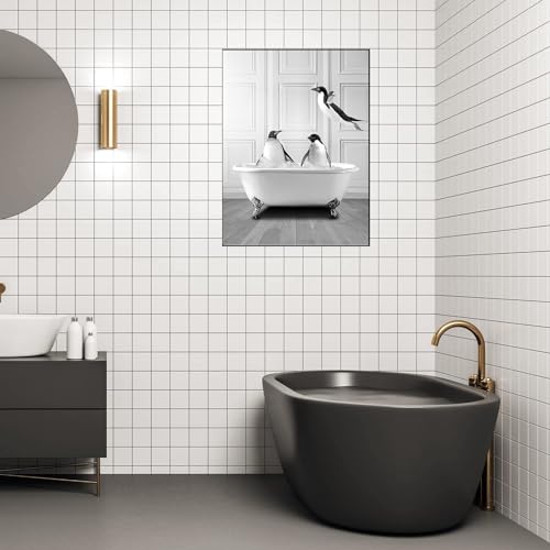 LYBOHO Black White Scottish Highland Cow Bathroom Pictures Funny Animal in the Bathtub Canvas Pictures for Living Room Bathroom Bedroom Decorative Frameless (1 Piece - Image 3