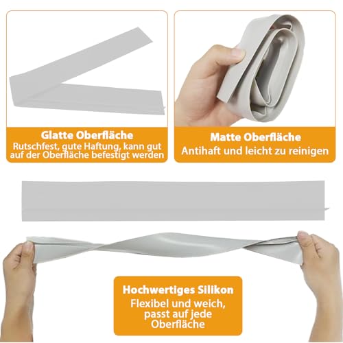 Cfcyhla Silikon Gap Cover für Herd und Theke 2 Stück 25inch, Silikon Lückenfüller für Herdplatten,Lückenstreifen Zwischen Ofen und Herden, Hitzebeständig, Schwarz (grau)