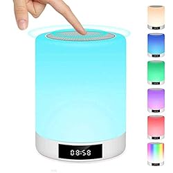 Lamparas Mesa De Noche Infantiles Warmfunn Lamparas de Mesita de Noche, Tátil Regulável Multicor Lámpara de Mesa con Altifalantes Bluetooth/Radio FM/Despertador, Recargable Luz Nocturna Presentes para Adolescentes Infantil niñas