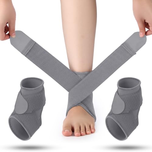 Image of Honoson 2 Pcs Ankle Brace Kid Ankle Support Youth Neoprene Lace up Compression Sleeve Foot Brace Stabilizer with Adjustable Strap for Sport Sprained Plantar Fasciitis Achilles Tendonitis(Grey,S)