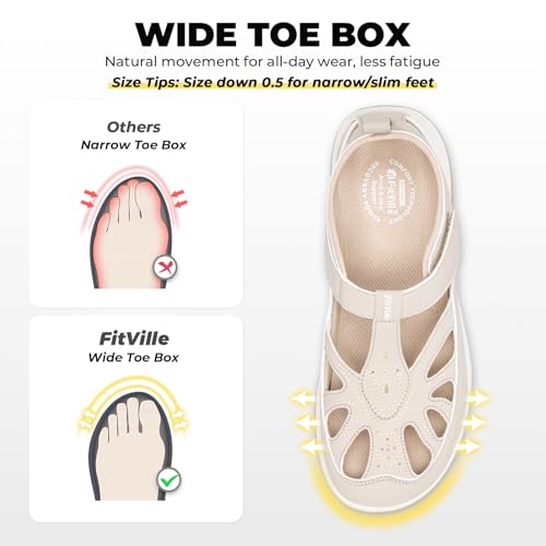 Image of FitVille Extra Wide Womens Orthopedic Walking Sandals with Wide Toe Box, Outdoor Closed Toe Sandals with Adjustable Straps for Women, Arch Support Women's Shoes for Plantar Fasciitis, Swollen Feet