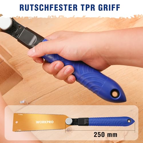 WORKPRO 210mm Japansäge mit 0,6mm SK5 Klinge, Doppelte Kante japanische Handsäge 18TPI/7-9TPI, Profi Feinsäge Zugsäge für Holzbearbeitung Heimwerker Zimmermann