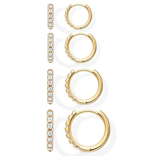 Image of Small Gold Huggie Hoop Earrings Set for Women Men Hypoallergenic 14K Plated Stack Cartilage Earrings, Sterling Silver Multiple Piercing Lightweight Mini Thin Cute Dainty Trendy Jewelry Gifts for Women