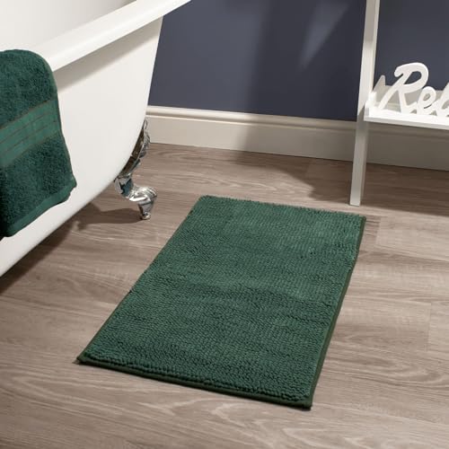 Brentfords Noodle Green Bath Mat Extra Soft Super Absorbent Non-Slip Bathroom Rug Shower Mat Machine Washable Rug Bathroom Mats Thick Quick Drying Lightweight Floor Mat Forest Green - 45 x 75cm