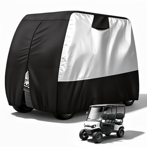 HOYWOUL Golf Cart Cover 4 Passenger, 420D Waterproof Golf Cart Covers with Zipper, Outdoor Dustproof 2 Seat Club Car Cover for Universal Fits for Most Brand 4 Passenger Car (2+2/4 Passenger Cart)