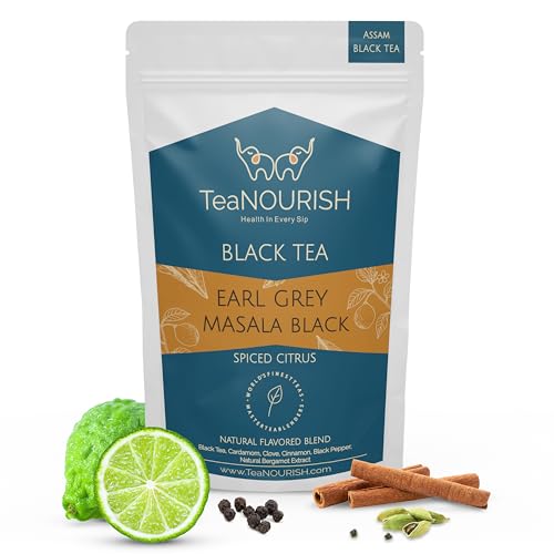 TeaNOURISH Earl Grey Masala Black Tea | Spiced Citrus | Assam Loose Leaves | Blended with Indian Aromatic Spices & Natural Bergamot Extract | 100% NATURAL - 3.53oz/100g