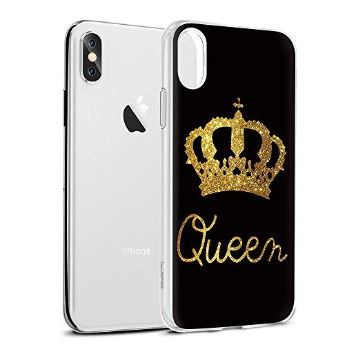 Yoedge Cover per iPhone XS Max [Ultra] Custodia Cover Silicone con Disegni Queen King Corona Personalizzata Antiurto Morbido 3D TPU Bumper Case Protettiva per iPhone XS Max Phone (Queen, Nero-Oro)