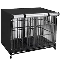 OUUTMEE Hundebox-Abdeckung, 210D Polyester, wasserdichte Hundekäfig-Abdeckung mit Tür und belüftetem Fenster 61LX48WX50H wasserdicht/Sonnenschutz/Lichtblockierend Schwarz