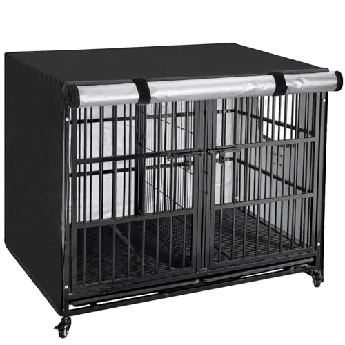 OUUTMEE Hundebox-Abdeckung, 210D Polyester, wasserdichte Hundekäfig-Abdeckung mit Tür und belüftetem Fenster 61LX48WX50H wasserdicht/Sonnenschutz/Lichtblockierend Schwarz