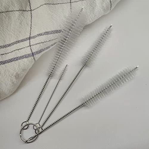 Image of 4 Pack Stainless Steel White Bristle Aquarium Tank Cleaning Brush, Nylon Long Fish Tank Tube Washing Brush Cleaner Clean Tool for Kitchen Sink, Glasses, Drinking Straws, Teapot Brush