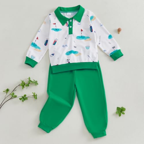 Toddler Baby Boy Outfit Golf Lapel Sweatshirt Tops Pants 12 18 24 Months 2T 3T 4T 5T Sweatsuit Set Fall Clothes2