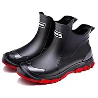 Mens Wellington Rain Boots,Womens Outdoor Garden Short Ankle Wellies Boots Waterproof Anti-slip Rubber Boots Shoes(Black Red,UK 9)