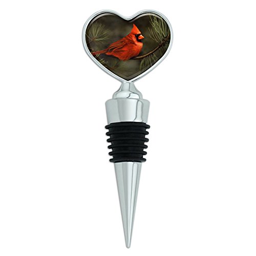 Northern Cardinal Red Pine Perch Heart Love Wine Bottle Stopper