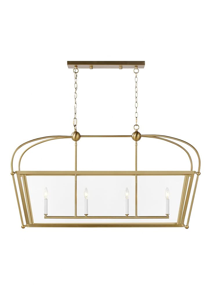 Generation Lighting 4-Light Charleston Pendant Light Fixture (Satin Brass) 6691004-848 | Modern Ceiling Light Fixture for Home Décor | 60W Torpedo Bulb Candelabra for Foyer or Living Room Décor