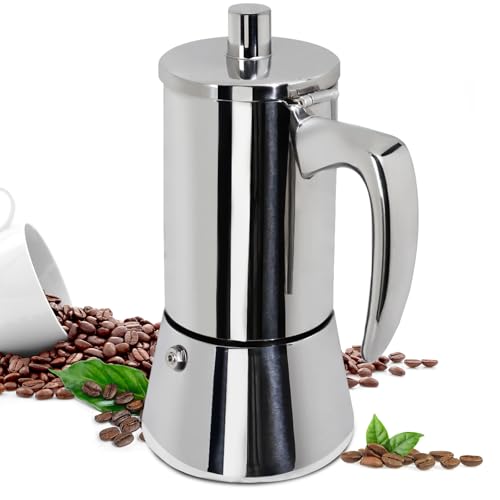 Supvision 4 Cup Thickened Moka Pot 304 Stainless Steel 200ml Italian Espresso Coffee Maker Stovetop CoffeeMakers Mocha Pot Percolator for Induction Stove Classic Cafe Makers Portable for Easy Brewing