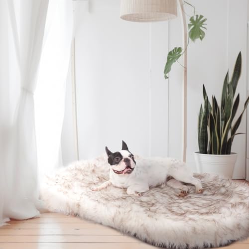 Image of Laifug Luxury Faux Fur Dog Bed, 5-inch Thick Grade Ultra Soft Orthopedic Memory Foam Dog Bed with Faux Fur Cover, Plush Pup Rug with Removable Cover, Waterproof Liner（White）