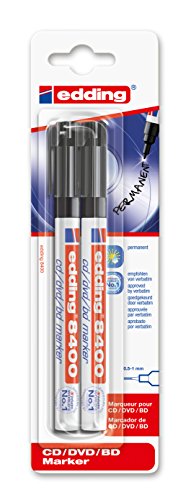 Edding 4-8400-2-1001 8400 - Marcador permanente para CD, DVD y BD (0,5-1 mm), color negro