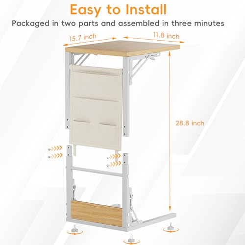 Image of Folding TV Tray Table, Small Folding Side Table with Storage Bag, Portable C Shaped End Table for Couch Sofa Bed, Light Walnut