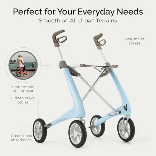 Image of byACRE Carbon Ultralight Rollator Walker, 10.6 lbs, Morning Blue, Regular