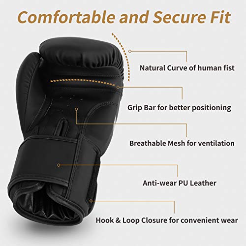 Liberlupus Cool Style Boxing Gloves for Men & Women, Boxing Training Gloves, Kickboxing Gloves, Sparring Gloves, Heavy Bag Gloves for Boxing, Kickboxing, Muay Thai, MMA (Black, 14 oz)