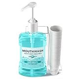 Practical Mouthwash Dispenser Specially Designed to Fit Only Listerine 1.5 or 1 L Bottles with Cups, Holder, and Pump.