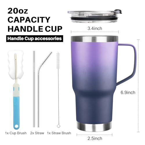 Image of 20 oz Tumbler with Handle, Stainless Steel Insulated Tumblers with Lid and Straw, Double Wall Vacuum Insulated Tumbler, Insulated Travel Mug Coffee Cup for Cold and Hot (Purple Navy blue)