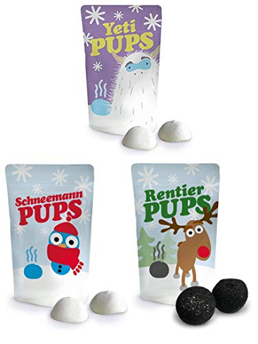 Liebeskummerpillen | Weihnachts-Pups-Set | Rentier-, Schneemann- und Yeti-Pupse zum Essen | Spaß-Geschenk zur Weihnachtszeit, für Adventskalender und zum Wichteln