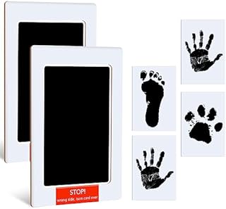 RosewineC Baby Handprint and Footprint Ink Kit, 2 Large Baby Inkless Print Pads, 4 Imprint Cards, Pet Paw Print, Inkless Print Kit Safe Non Toxic for Baby Hand and Feet, Family Keepsake(Black)