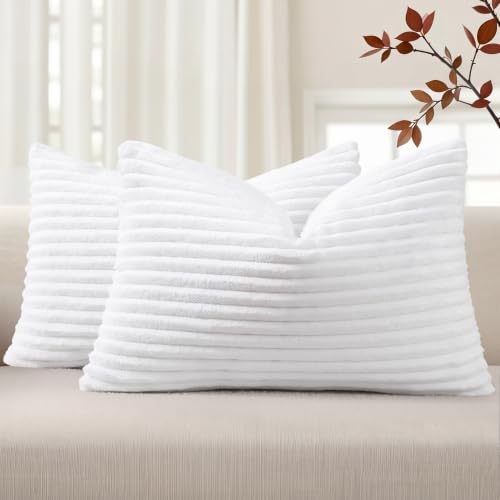 Simmore Fall Soft White Flannel Throw Pillow Covers 12X20 Set of 2