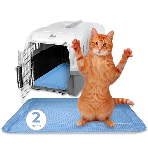 Image of Skywin Pet Carrier Pads, 2 Pack Cat Carrier Pad Insert 19.5 inch x 12.5 inch, Disposable Small Cat Carrier Liner Pad, Puppy Training Pads(Blue)